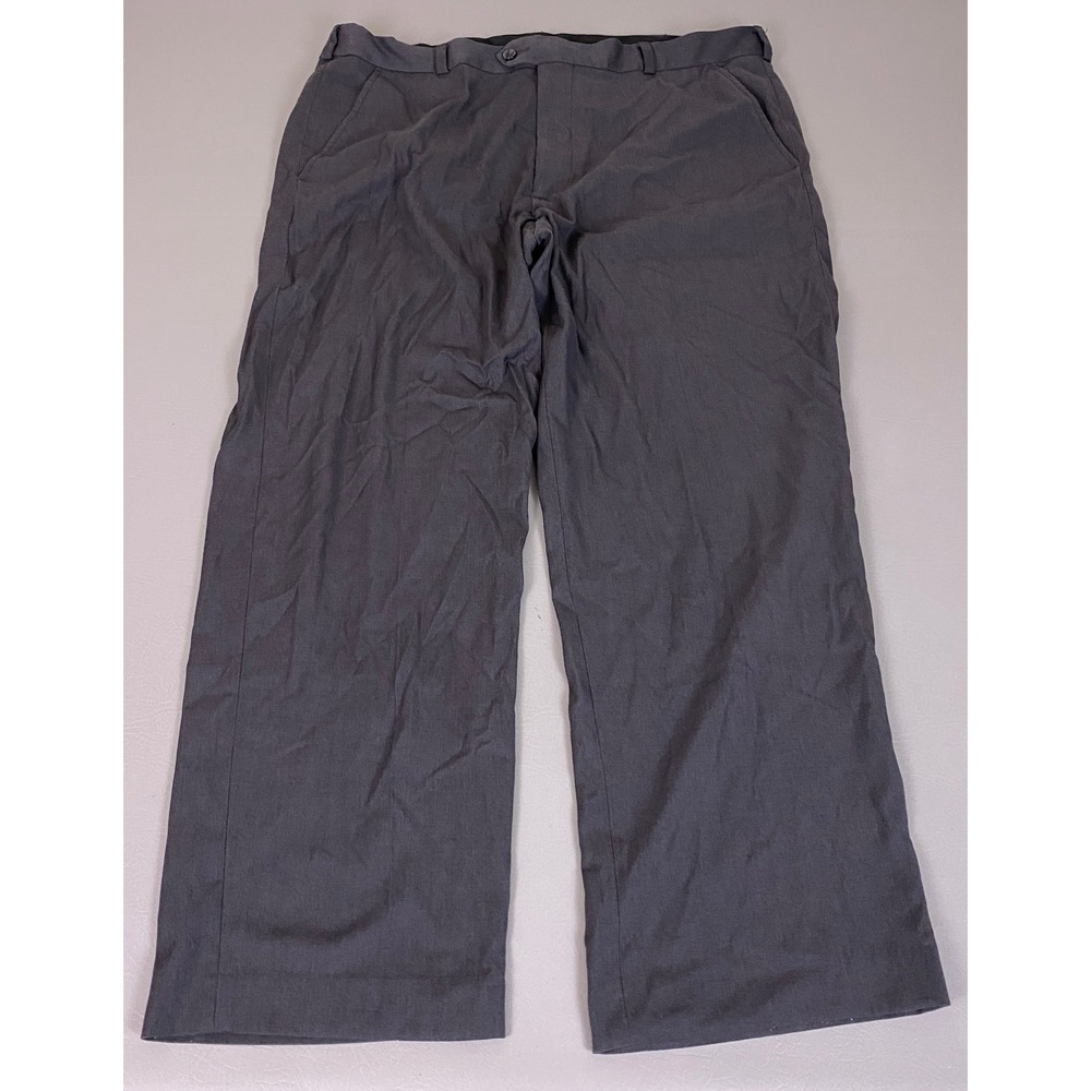 George Mens Dress Pants 42x30 Dark Gray Flat Front Straight Leg Business Casual